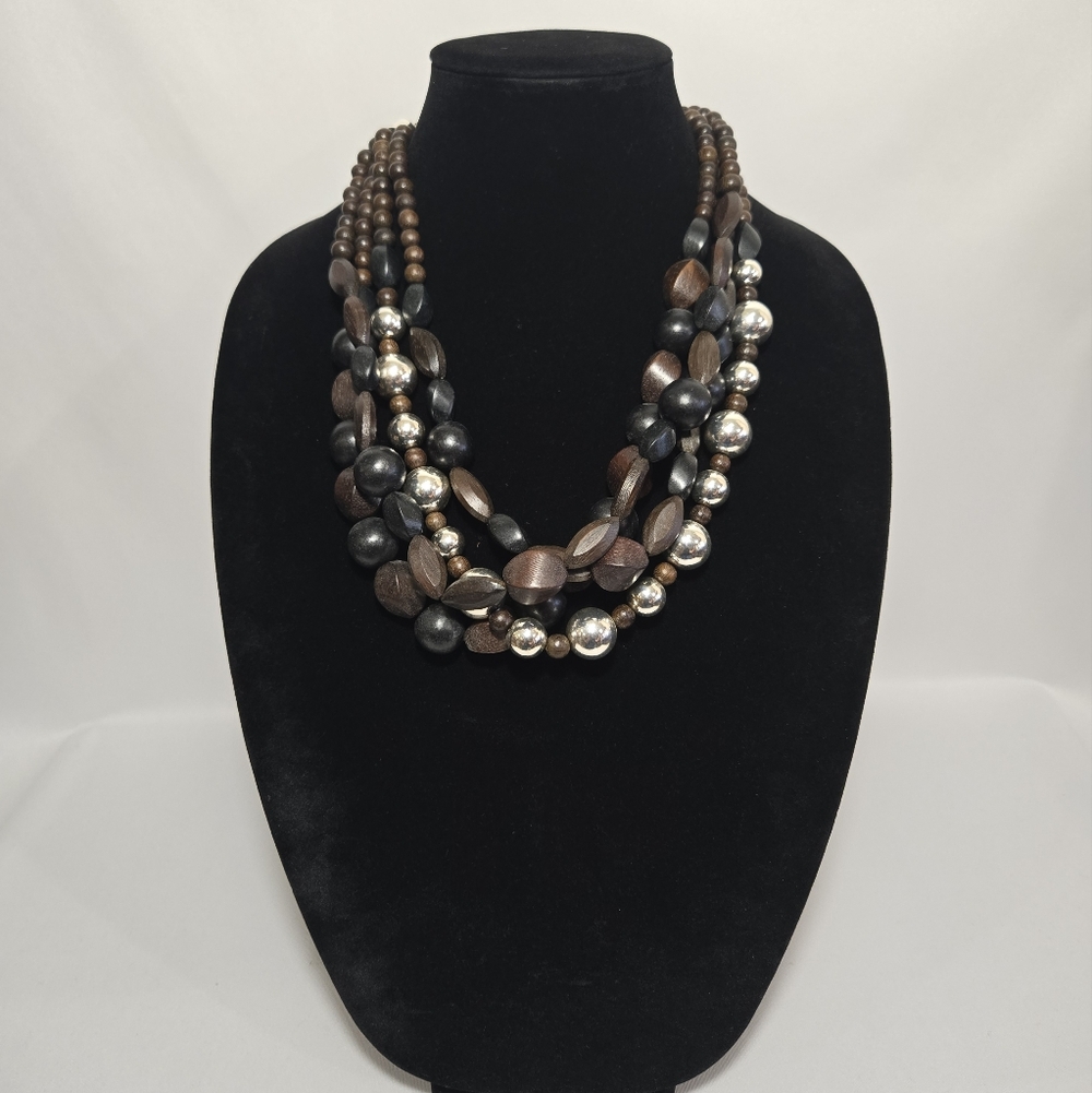 Chico's Multi-Strand Wood Beaded Necklace #1044